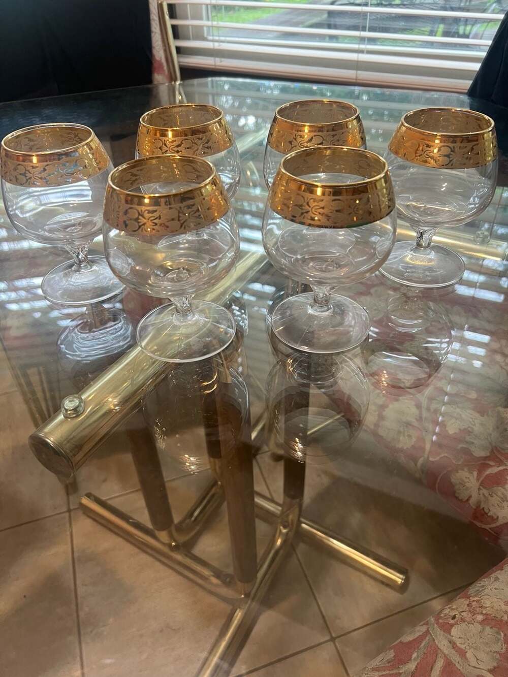 Set of 6 Vintage Gold Rimmed Brandy Snifter Glasses